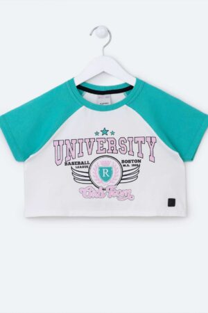 Blusa Cropped Infantil em Ribana com Estampa University