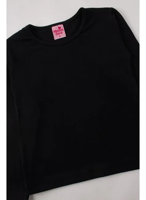 Blusa Cotton Infantil Feminina Preta 2 - Blusa Cotton Infantil Feminina Preta
