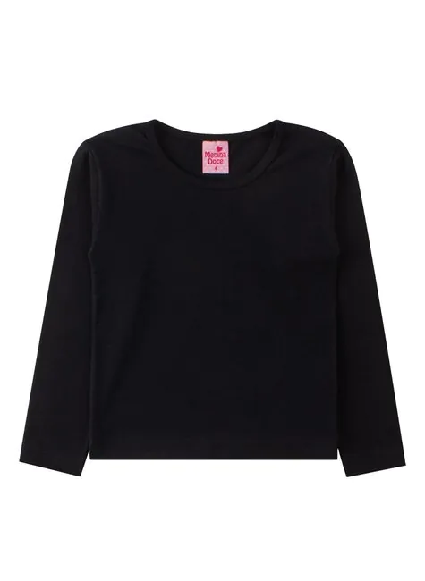Blusa Cotton Infantil Feminina Preta - Blusa Cotton Infantil Feminina Preta