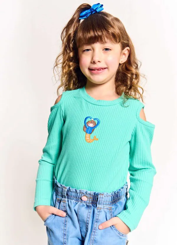 Blusa Infantil Menina Estampa Bosque Aquatico - Blusa Infantil Menina Estampa Bosque Aquático