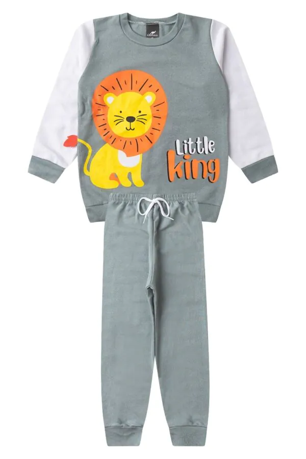 Conjunto Infantil Menino Inverno Leao Kangulu Cinza 2 - Conjunto Infantil Menino Inverno Leão Kangulu Cinza